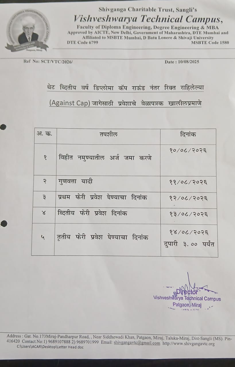Direct Second Year Diploma Admission Schedule